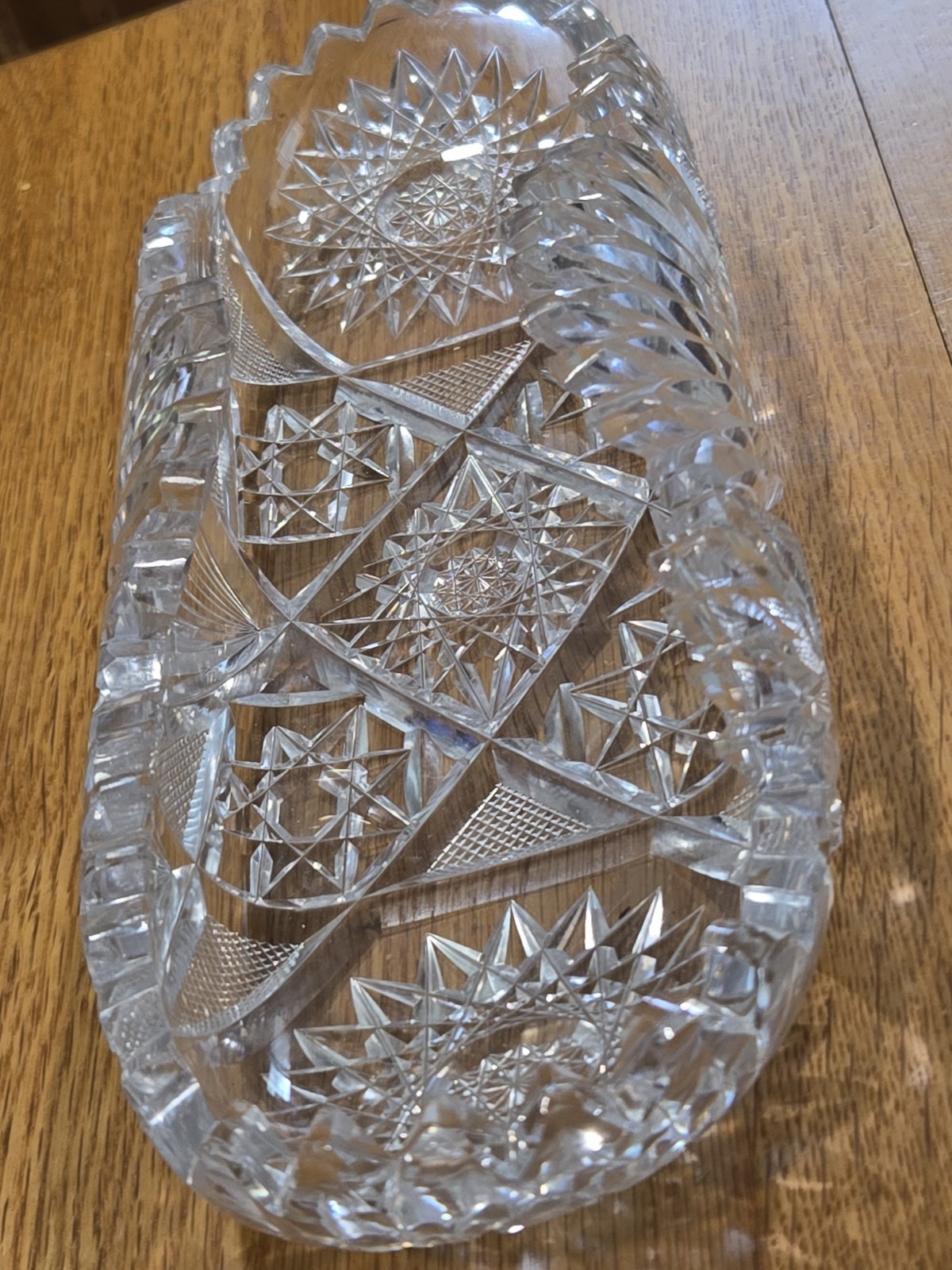 True American Brilliant Period Crystal. Beautiful Cut Glass Celery Dish.