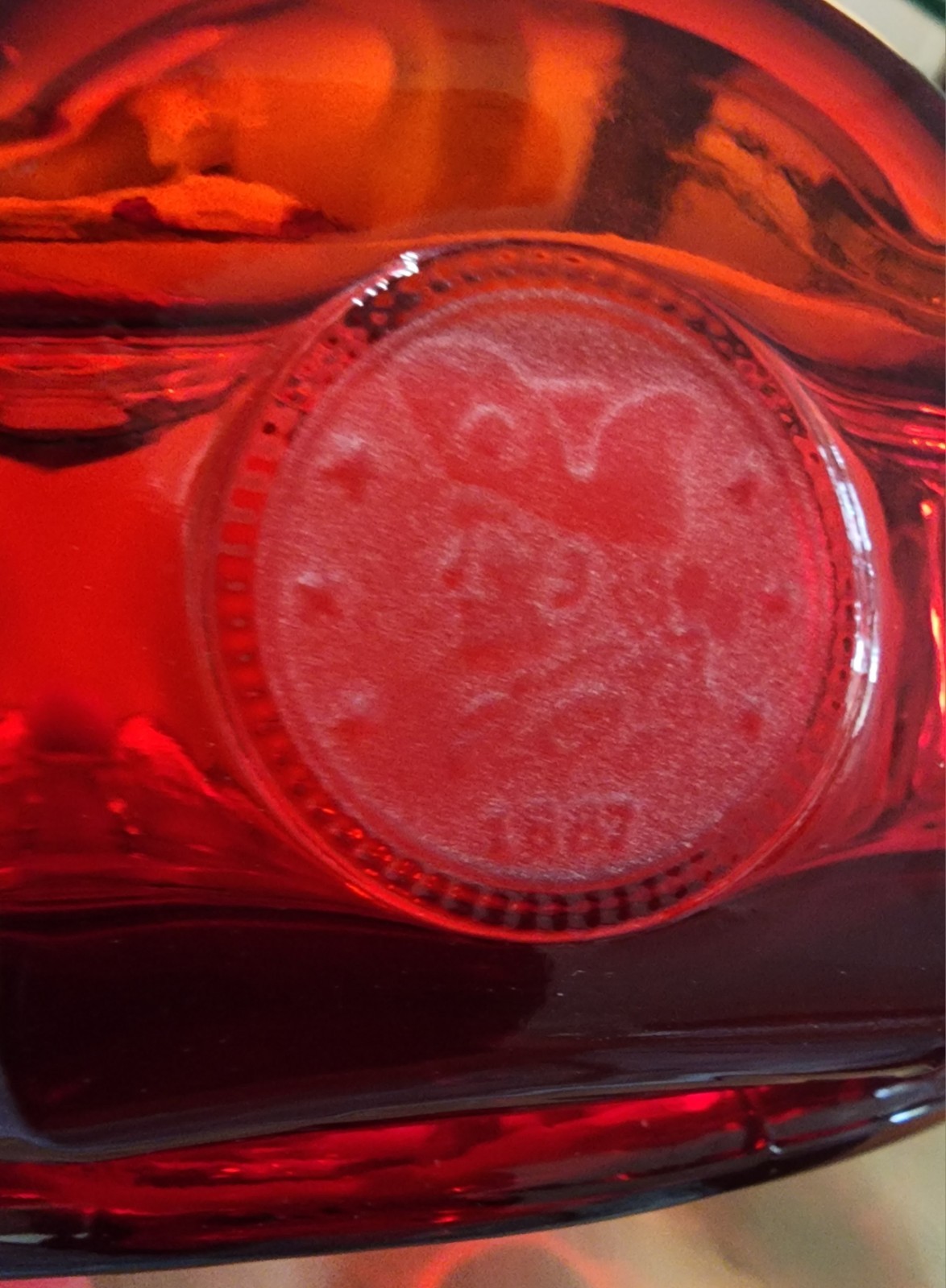 Vtg.Fostoria Coin Glass Ruby Red Covered Candy Dish w/Liberty Emblems 6.5Wx4.25H