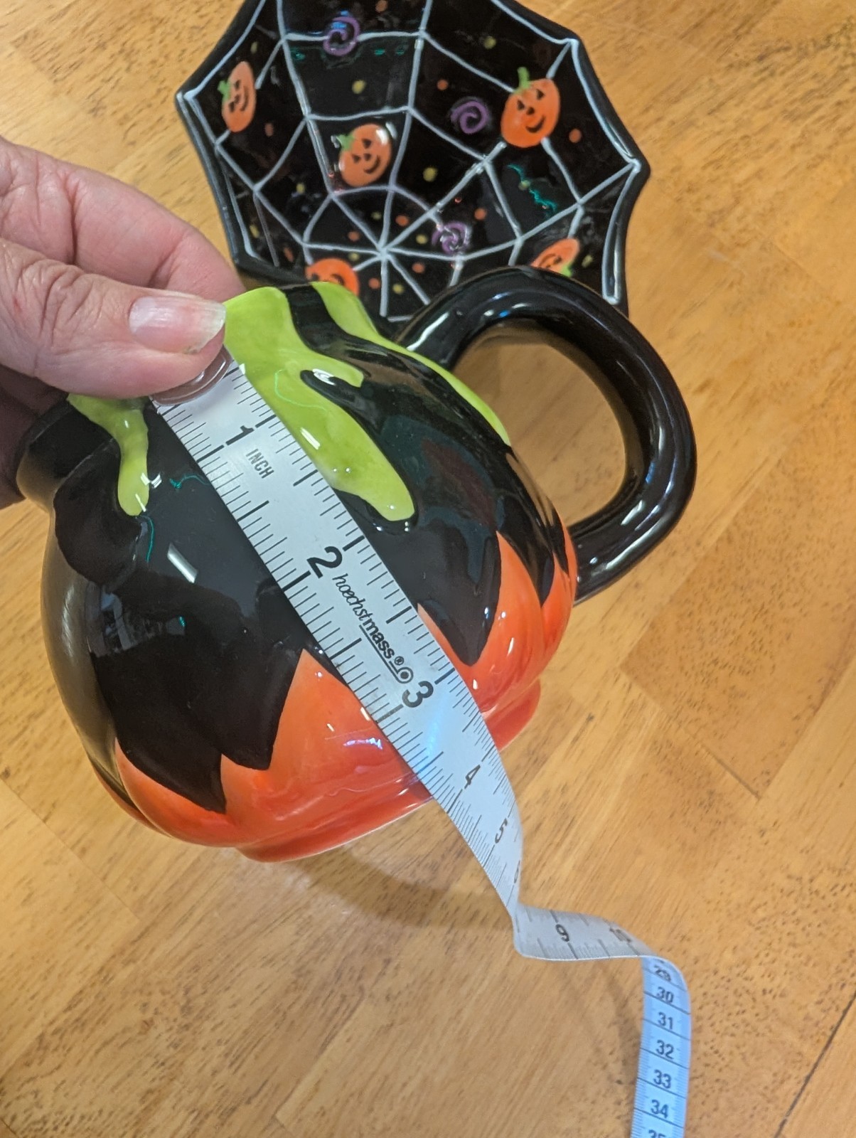 Vintage Halloween Bowl & New Hyde and Eek Black Cauldron Mug Ceramic Stoneware