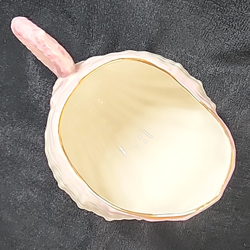Belleek Ireland Neptune Pink Gold Trim Creamer Seashell Feet Pink Coral Handle
