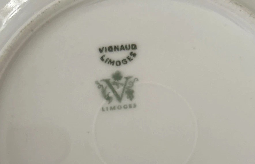 Vintage Set 2 Vignaud Limoges France Porcelain Bread Plates; Rose Garland 6.25”