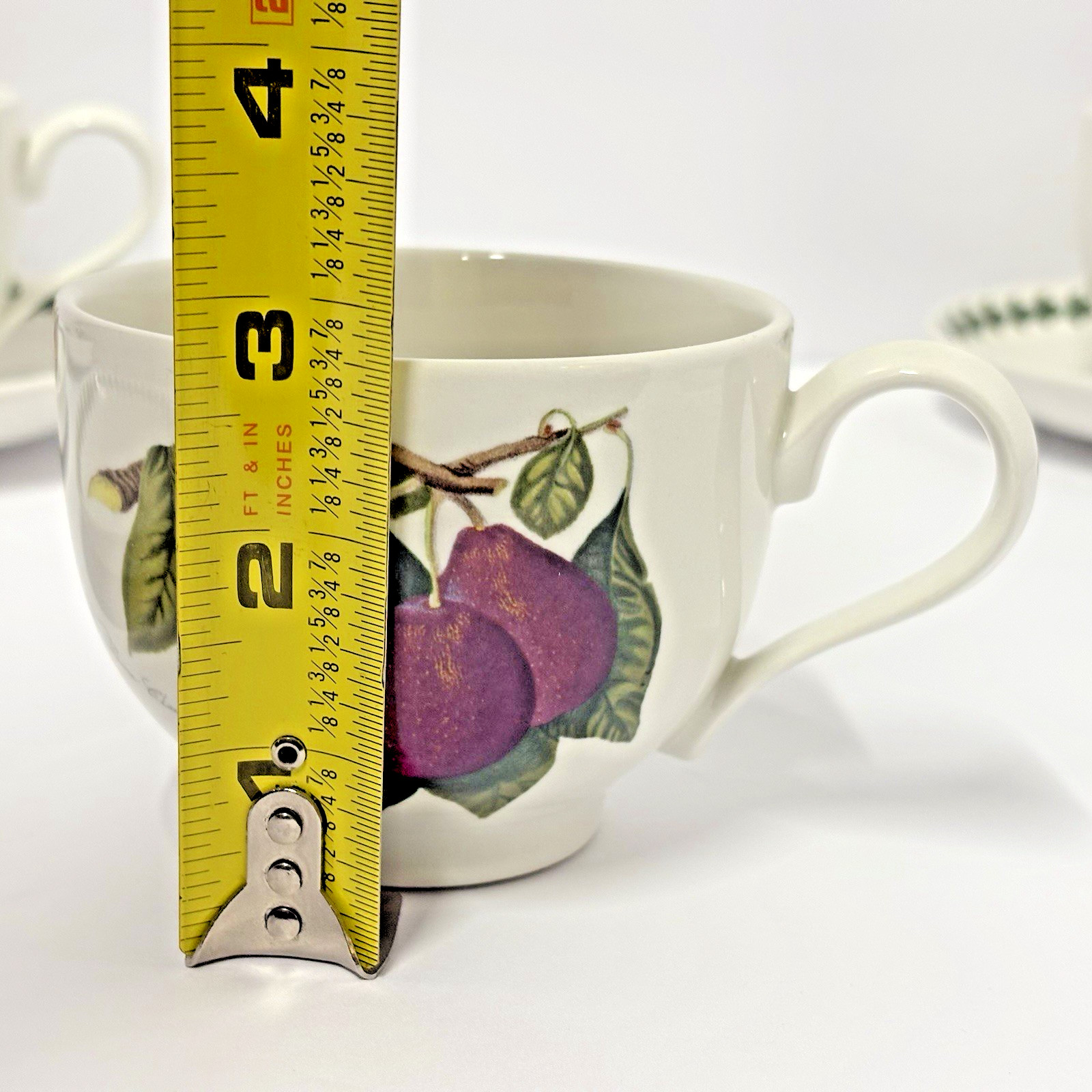 Portmeirion Pomona Traditional Footed Tea Coffee Cups & Saucers Gr Britain Set 4