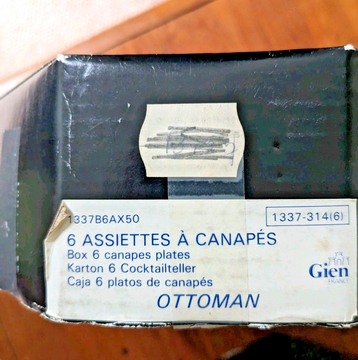 VTG Gien France ‘Ottoman’ Canape Plates Set / 6 New In Box 6.5″