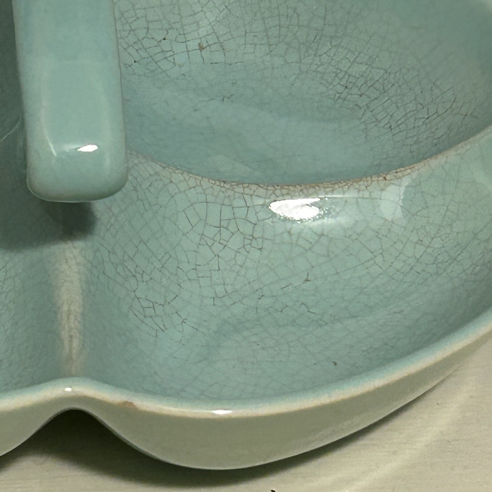 TS&T Luray Surf Green Handled Relish Tray Divided Dish Taylor Smith Lu-Ray MCM