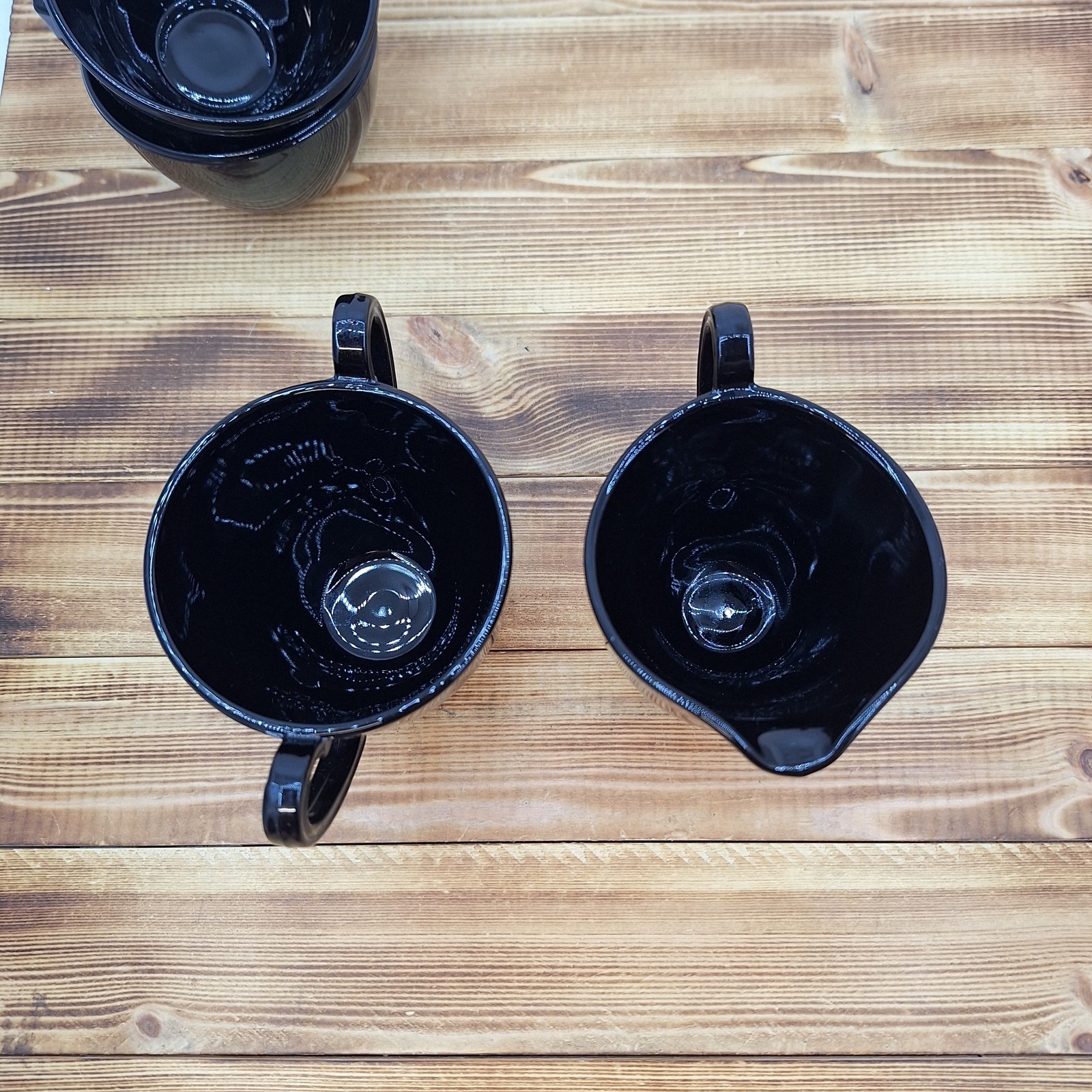 Vintage Black Amethyst Open Sugar And Creamer Set W/ 2 Cups 4pc Lot