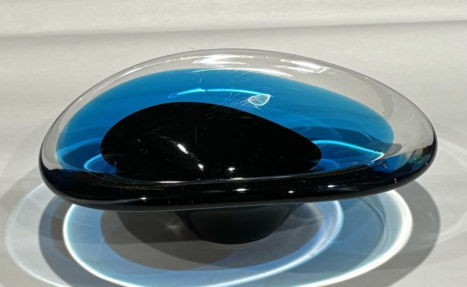 Vintage Art Glass Blue, Black to Clear Asymmetrical Candy or Trinket Dish AS IS