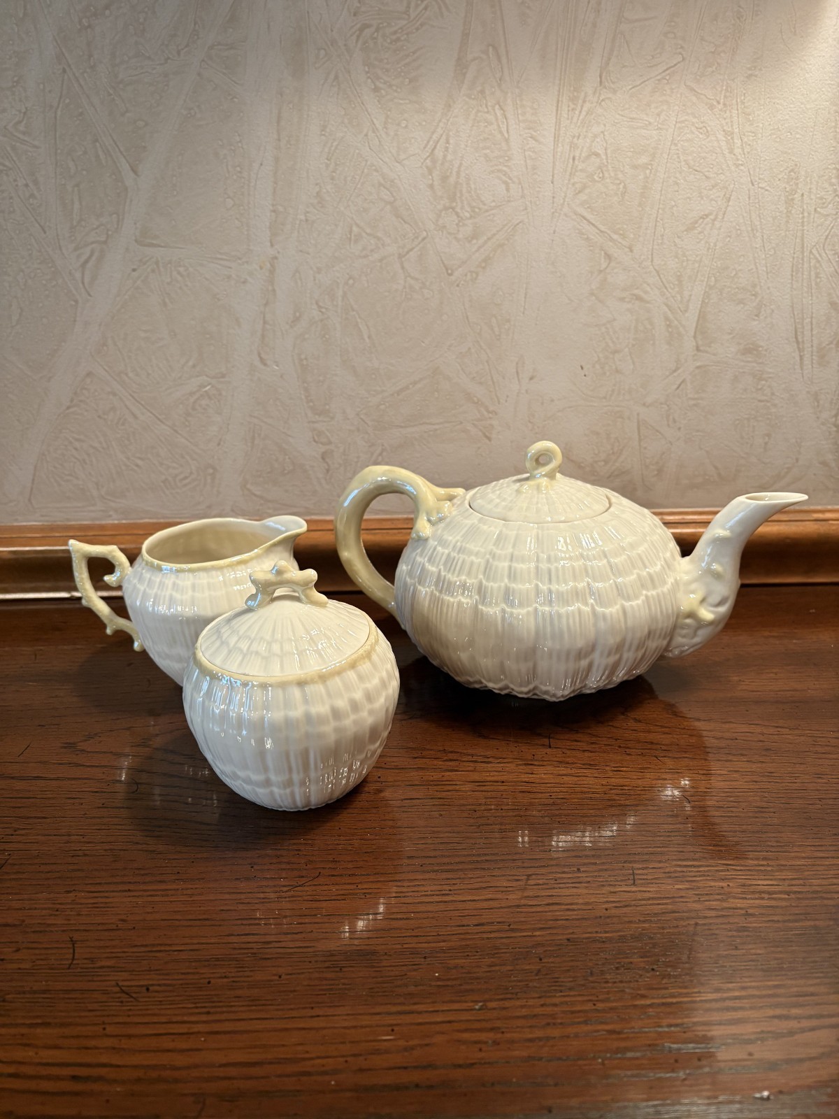 Belleek Limpet Yellow Tea Set