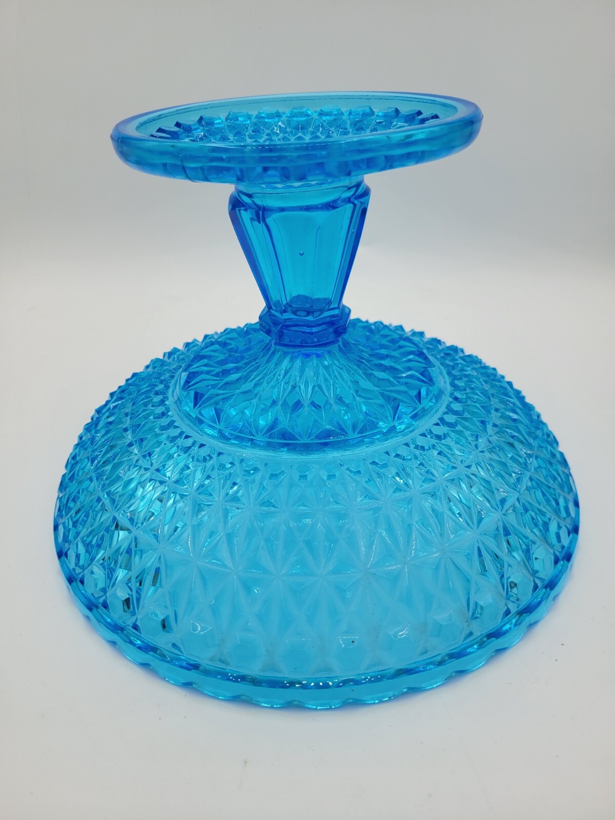 EAPG Central Glass Company Aqua Blue Pedestal Dish Compote Pressed Diamond #775