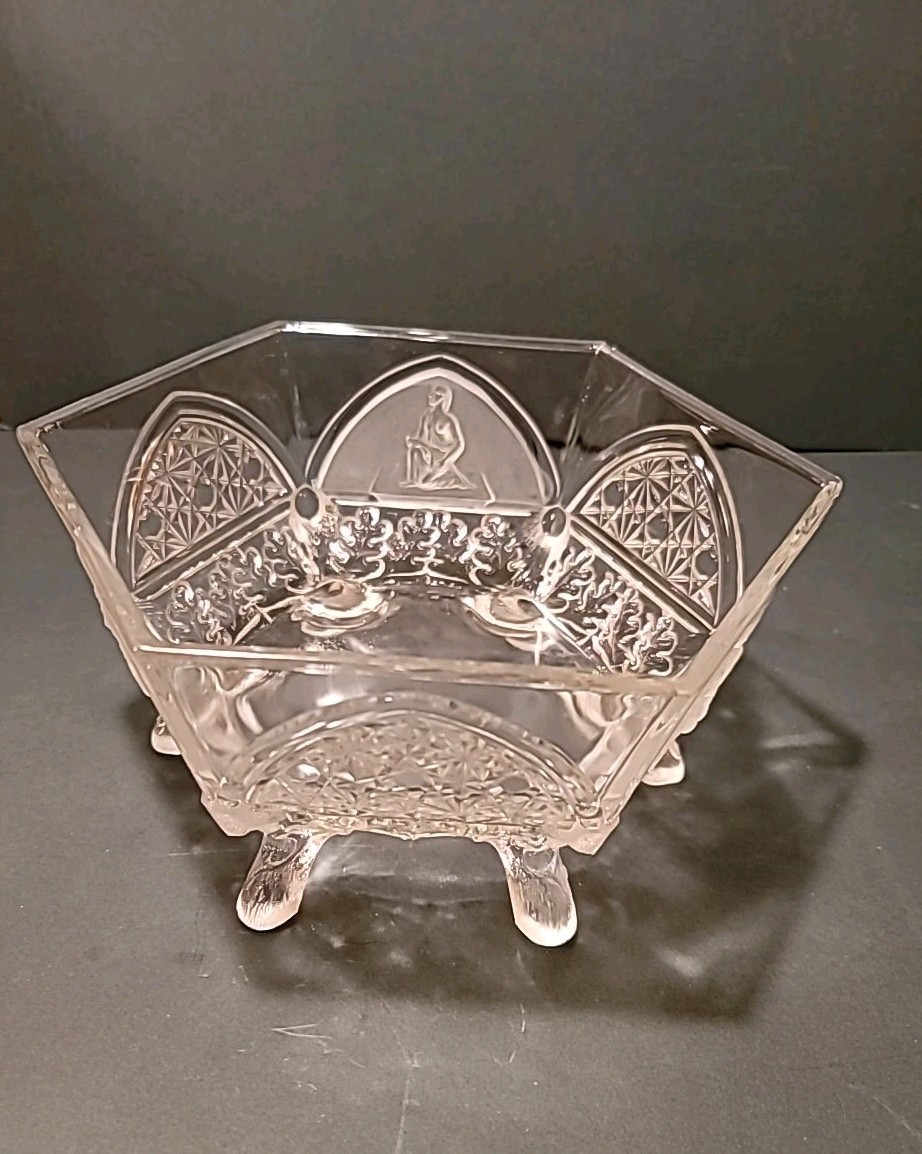 EAPG Gillinder & Sons CLASSIC Pattern Frosted Nudes Panels BOWL LRG Ftd 1875