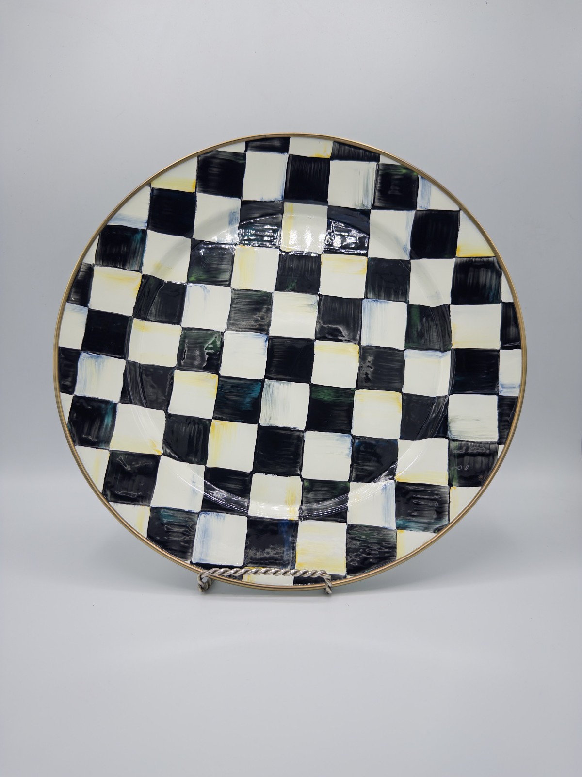 Vintage McKenzie Childs 12″ Courtly Check Charger Plate MATCHED SET OF 10