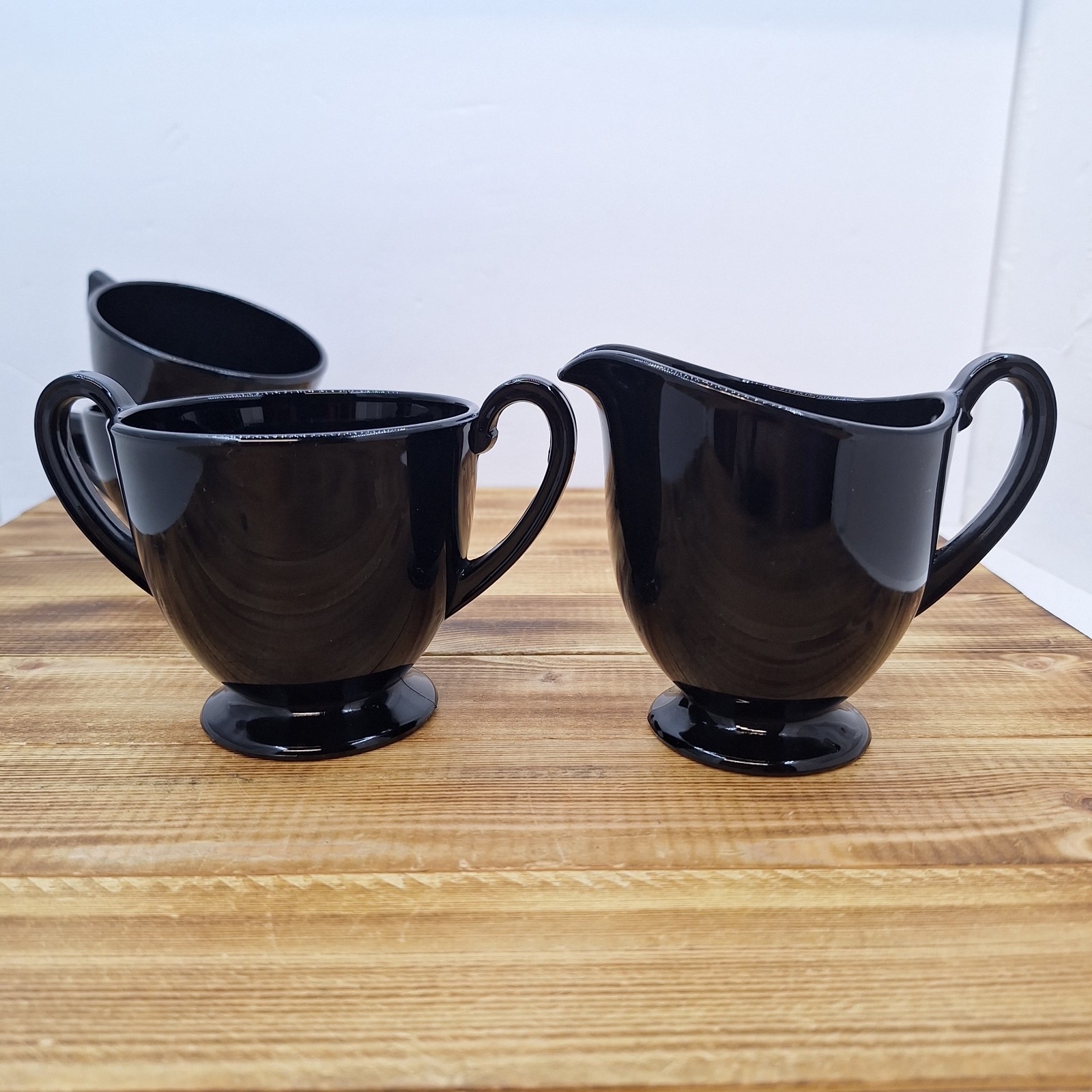 Vintage Black Amethyst Open Sugar And Creamer Set W/ 2 Cups 4pc Lot