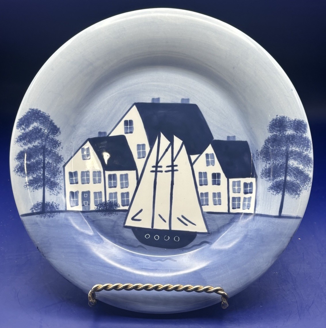 Shard Pottery Maine Coastal Village 8.75″ Lunch Salad Plate Sailboat V Rattigan