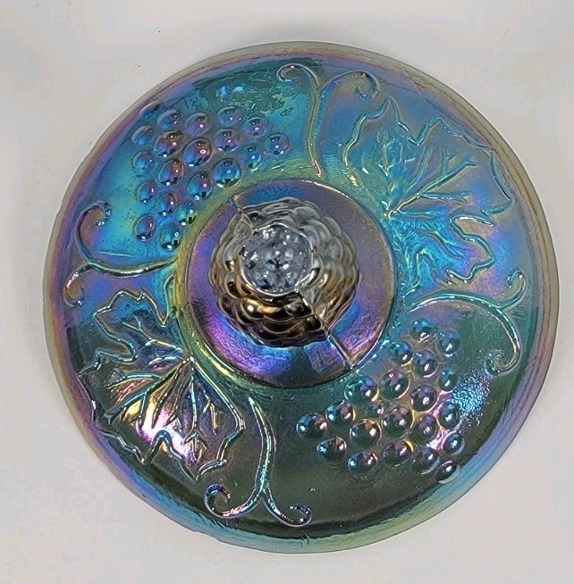 Vintage Indiana Blue Grape Harvest Carnival Glass Candy Canister Lid Chipped