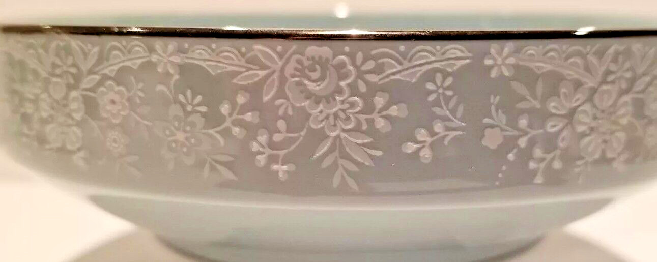 Noritake Fidelity Fruit Dessert Bowl Blue White Flowers Platinum Trim 5 Inch