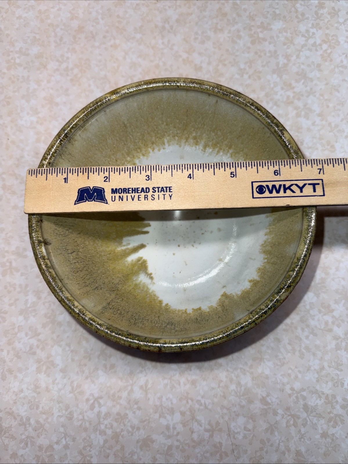 Vtg Glazed Handmade and signed Pottery Bowl Tans And Browns 6.75×3.5 in