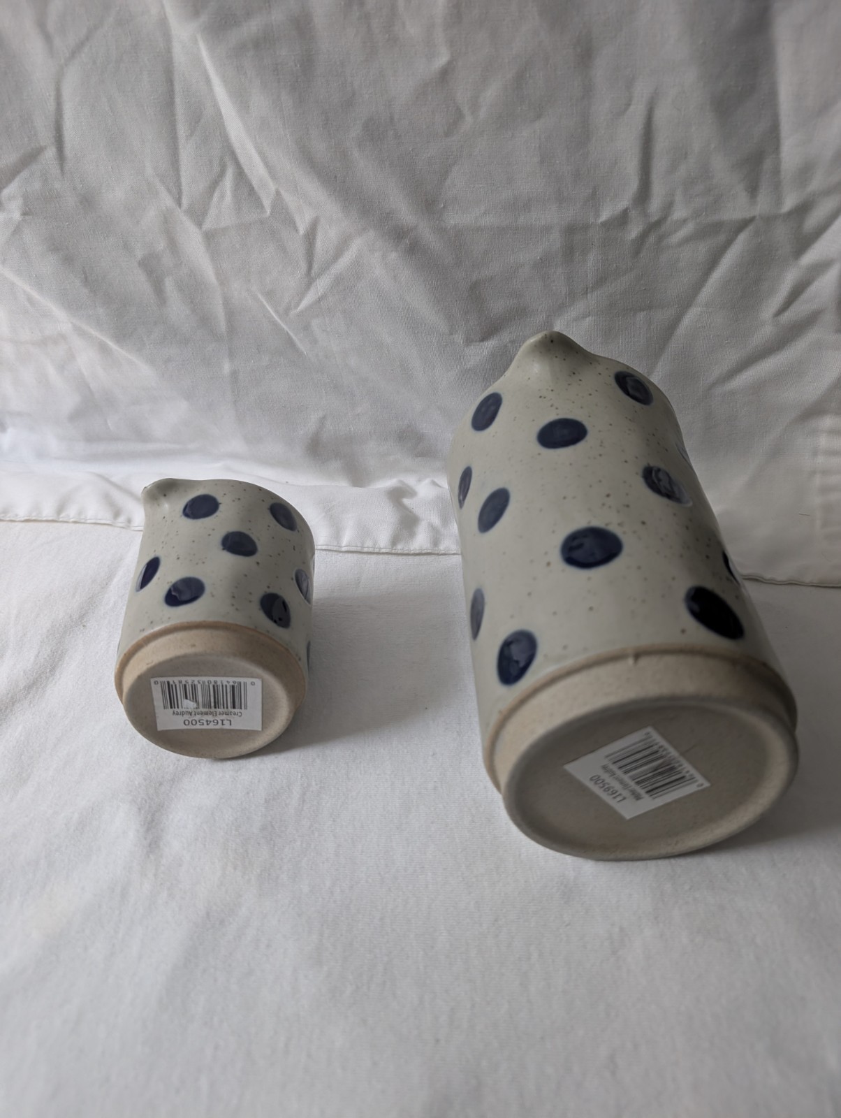Polka Dot Ceramic Creamer Pitcher Set/2 Audrey Cottagecore Stonewear Gift NWT