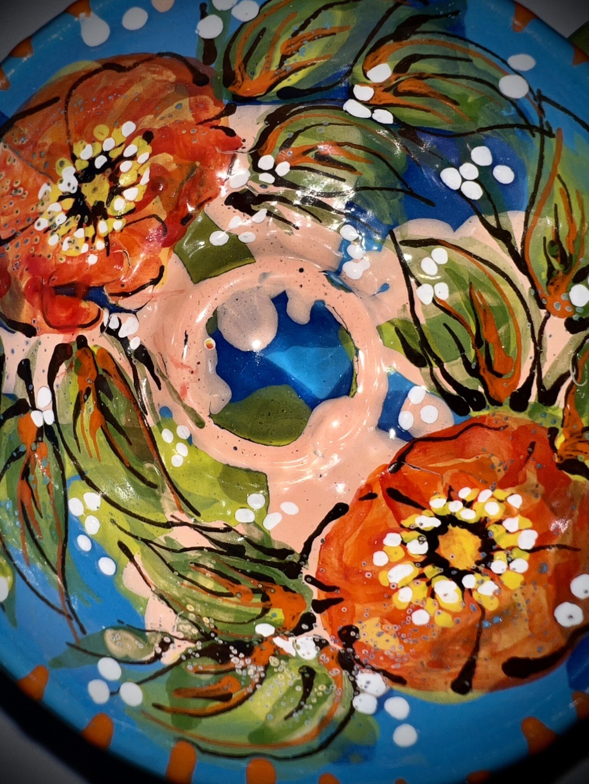 Hand Painted Artisan Crafted Ceramic Folk Art Floral Abstract Coffee Tea Cups 2