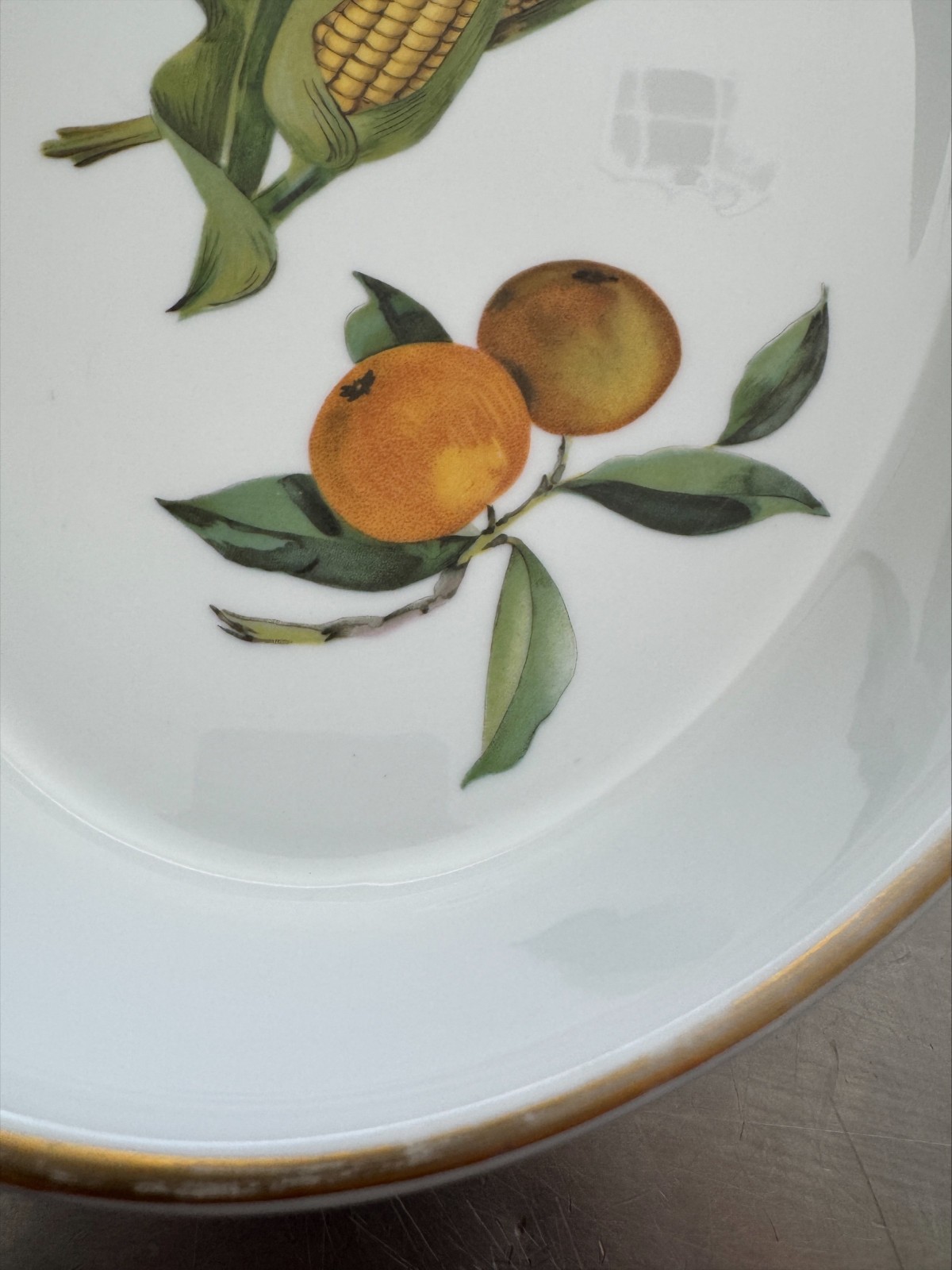 Royal Worcester Evesham Oval Platter – 14 Inch Porcelain Fruit Corn Gold Trim