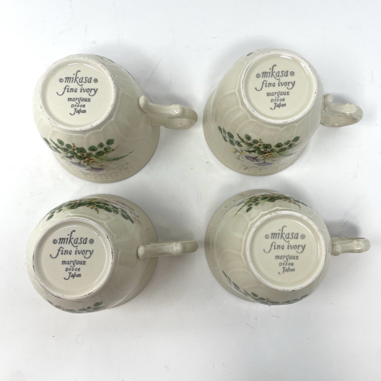 Mikasa Margaux Fine Ivory Teacup Coffee Cup Set of 4 Floral Gold Rim