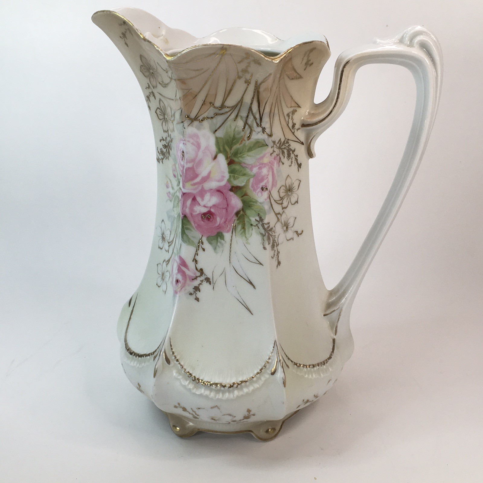 Antique RS Prussia Red Mark Chocolate Pot White Body W/ Pink Rose Gold Accent