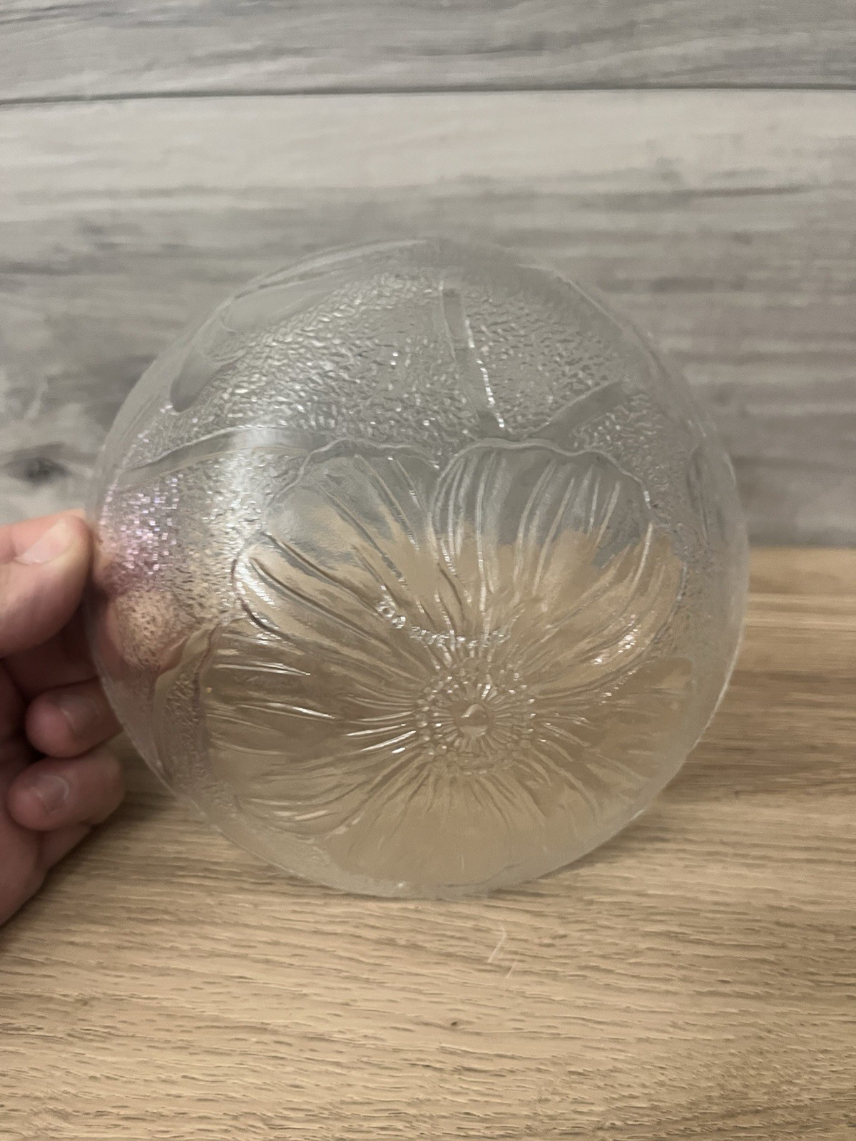 KIG Malaysia Clear Textured Glass Hibiscus Blossom Cereal/Salad Bowl Set Of 3