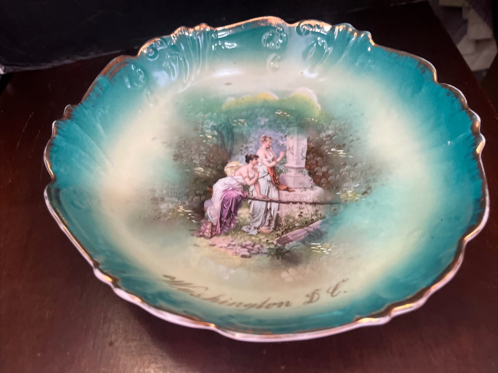 Antique Bavaria Floral Neoclassical Women Ornate Fruit Berry bowl Centerpiece