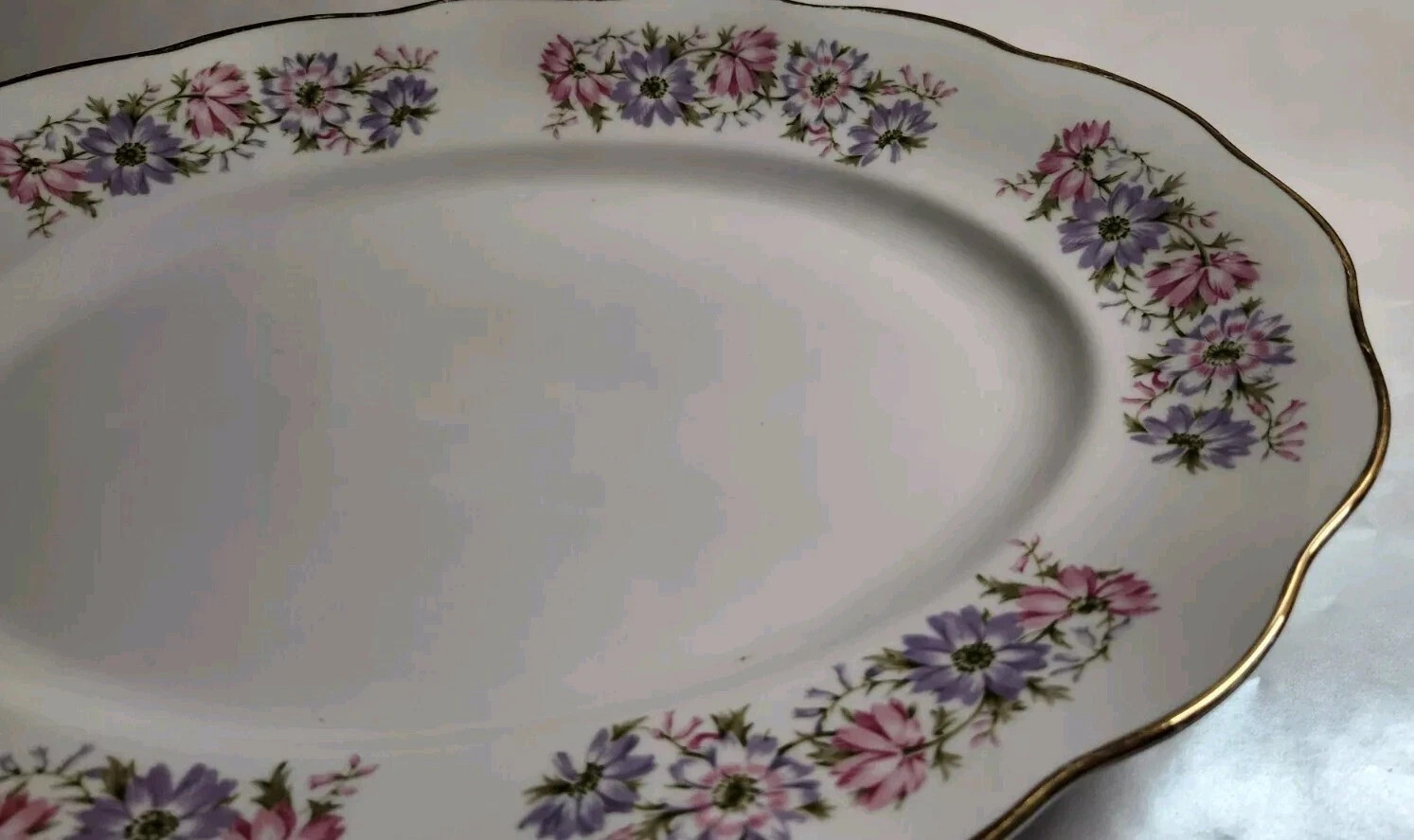 Serving Platter 15×11″ Favolina Roulette Pink Purple Floral Gold Poland Vintage
