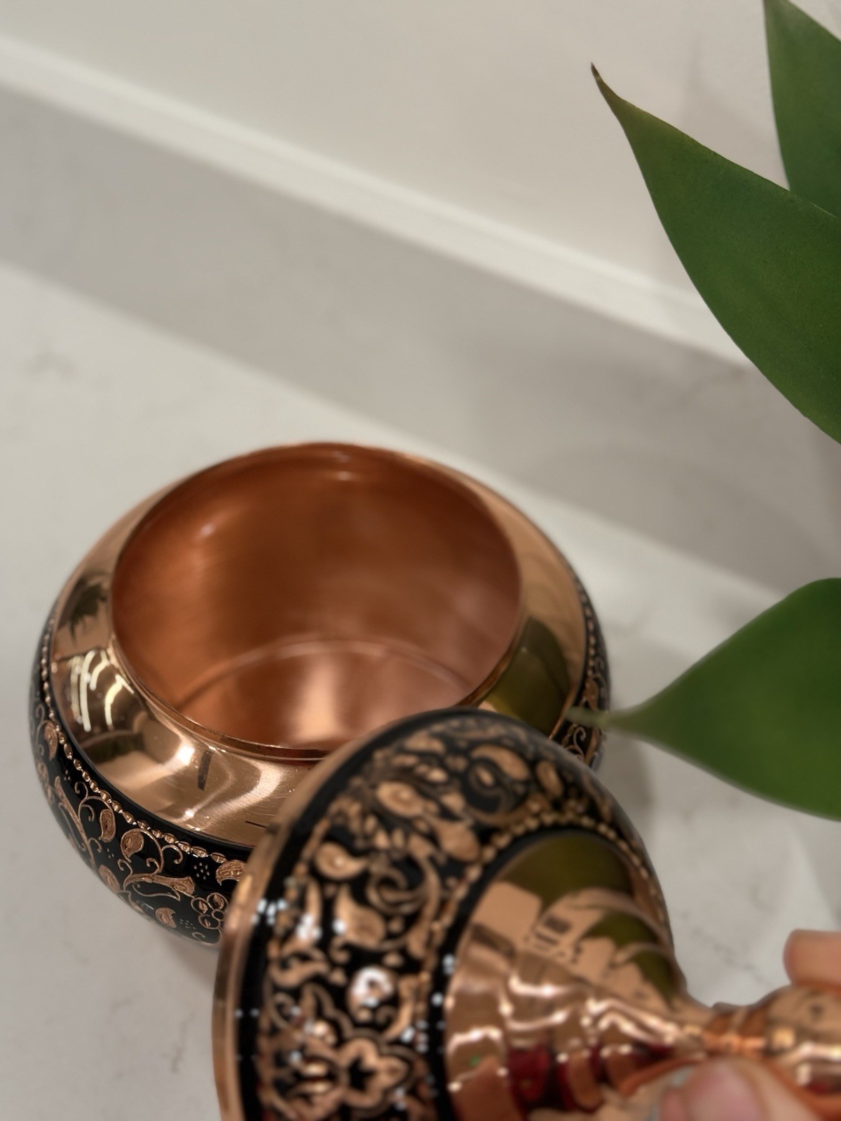 Vintage Handmade Copper Candy Bowl Glossy Lidded Jar with Handle Lidded 9in