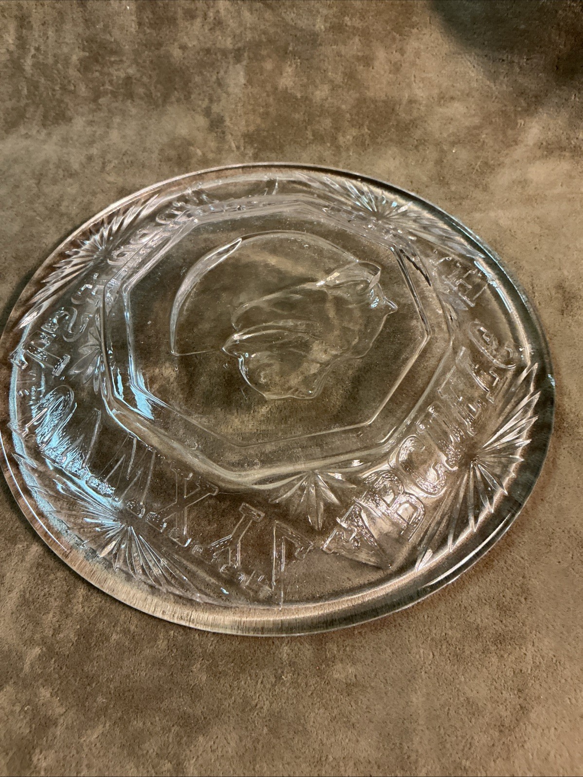 Bryce Higbee and Co. Rovers ABC plate 1880s pattern glass child’s dog plate