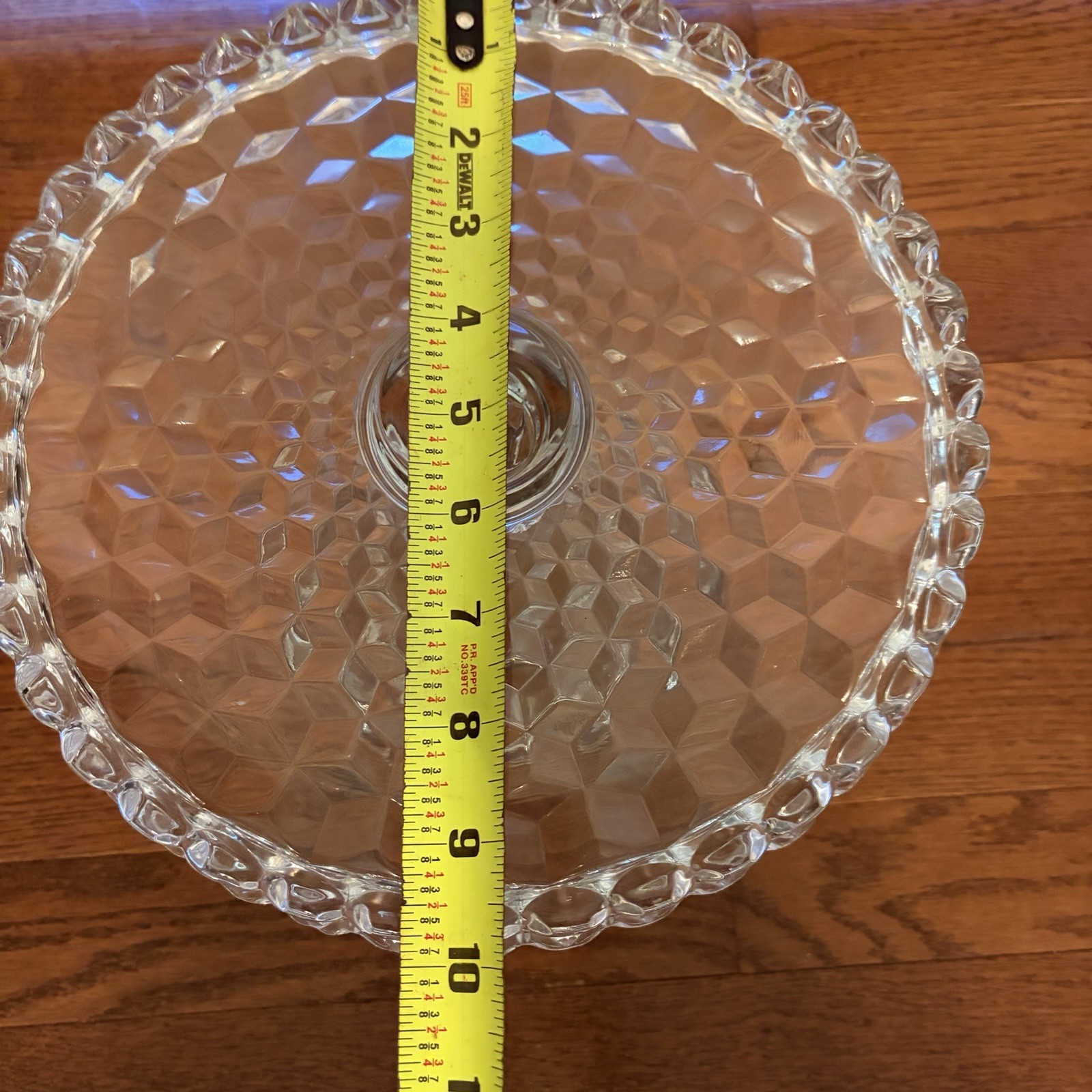 Vintage Fostoria American Cubist Round Pedestal Cake Stand w/Rum Well 10″ x 7″