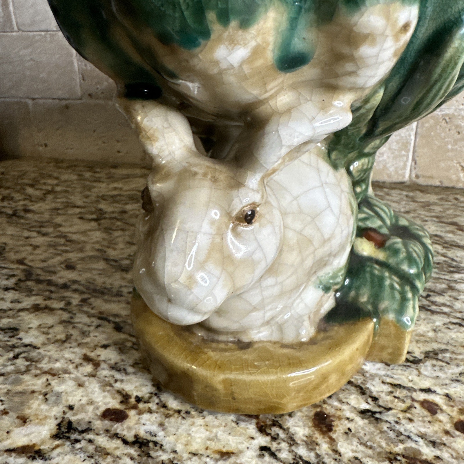 Late 20th Century Majolica Style Bunny Rabbit Compote