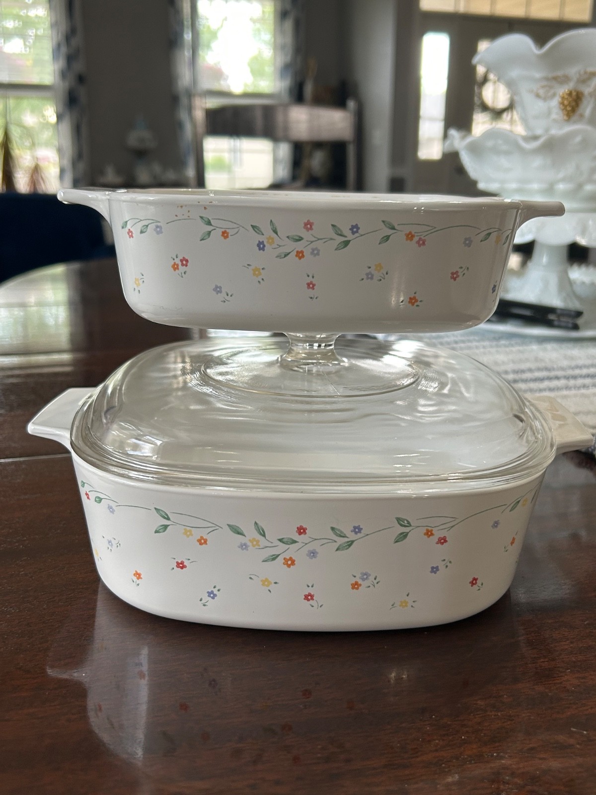 Corning Ware English Meadows A-2-B 2 Liter Casserole w/Pyrex Lid & A-1-B 1 Liter