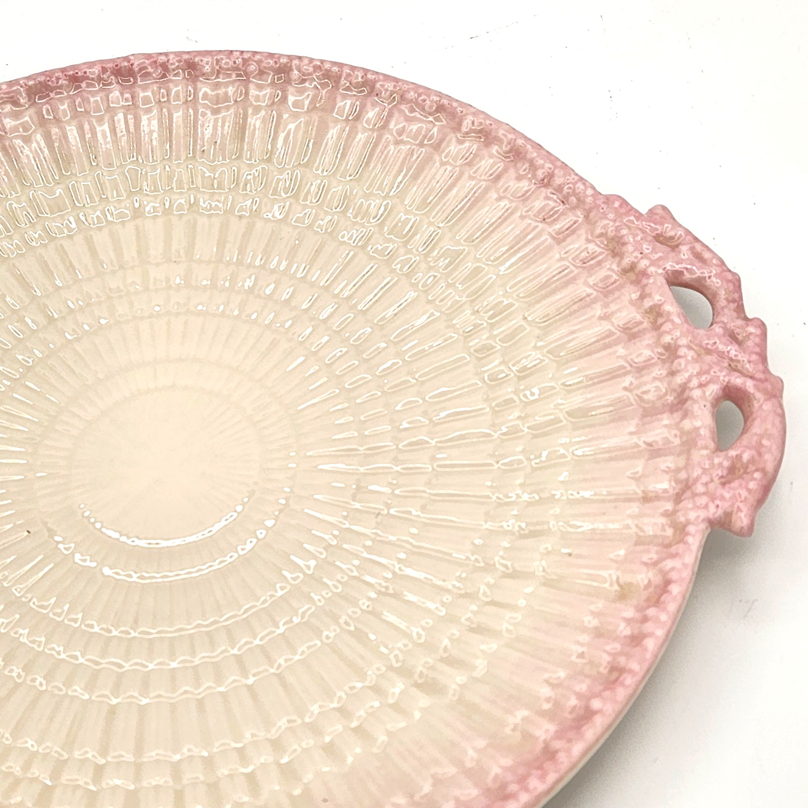 Rare Belleek Pink Limpet 10.75″ Handled Cake Platter Serving Plate3rd Black Mark