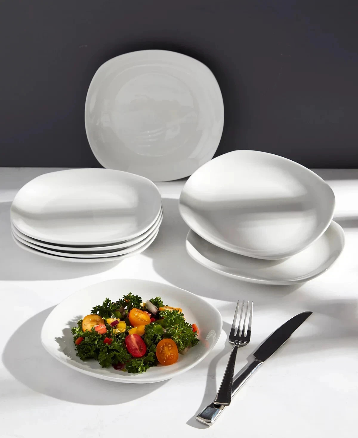 Studio Tu Ceramic 4-Piece Square Ceramic Salad Plates, White