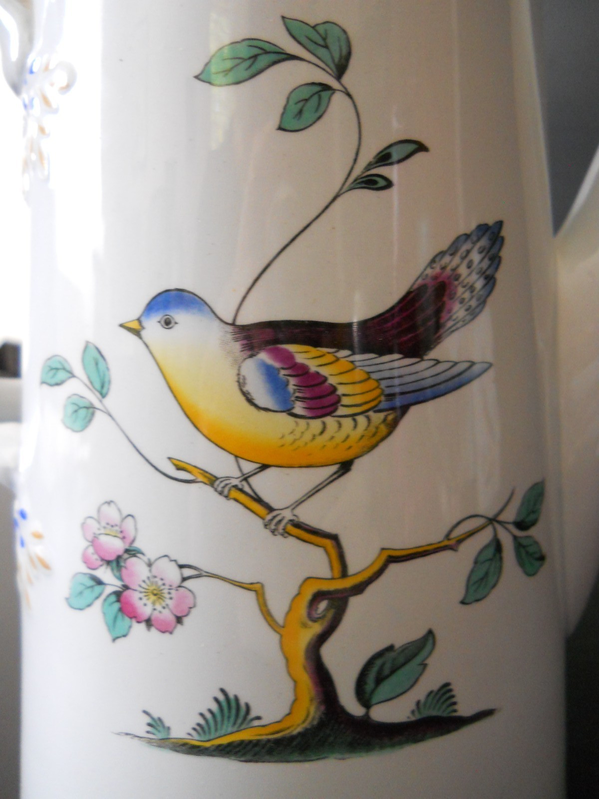 Spode *Queen’s Bird* Y4973 Blue Gray Body Coffee Pot 8 3/4″ Retired XLNT