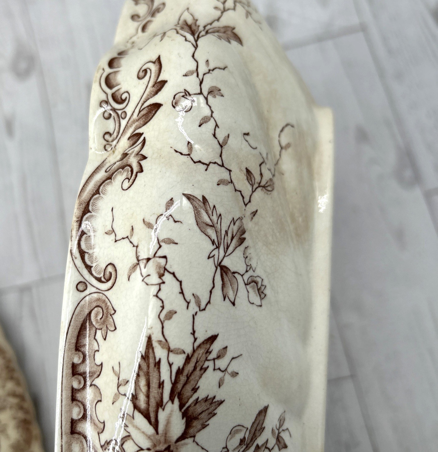 Antique 1800’s Brown Transferware Lidded Vegetable Dish Harvard H&CoC England