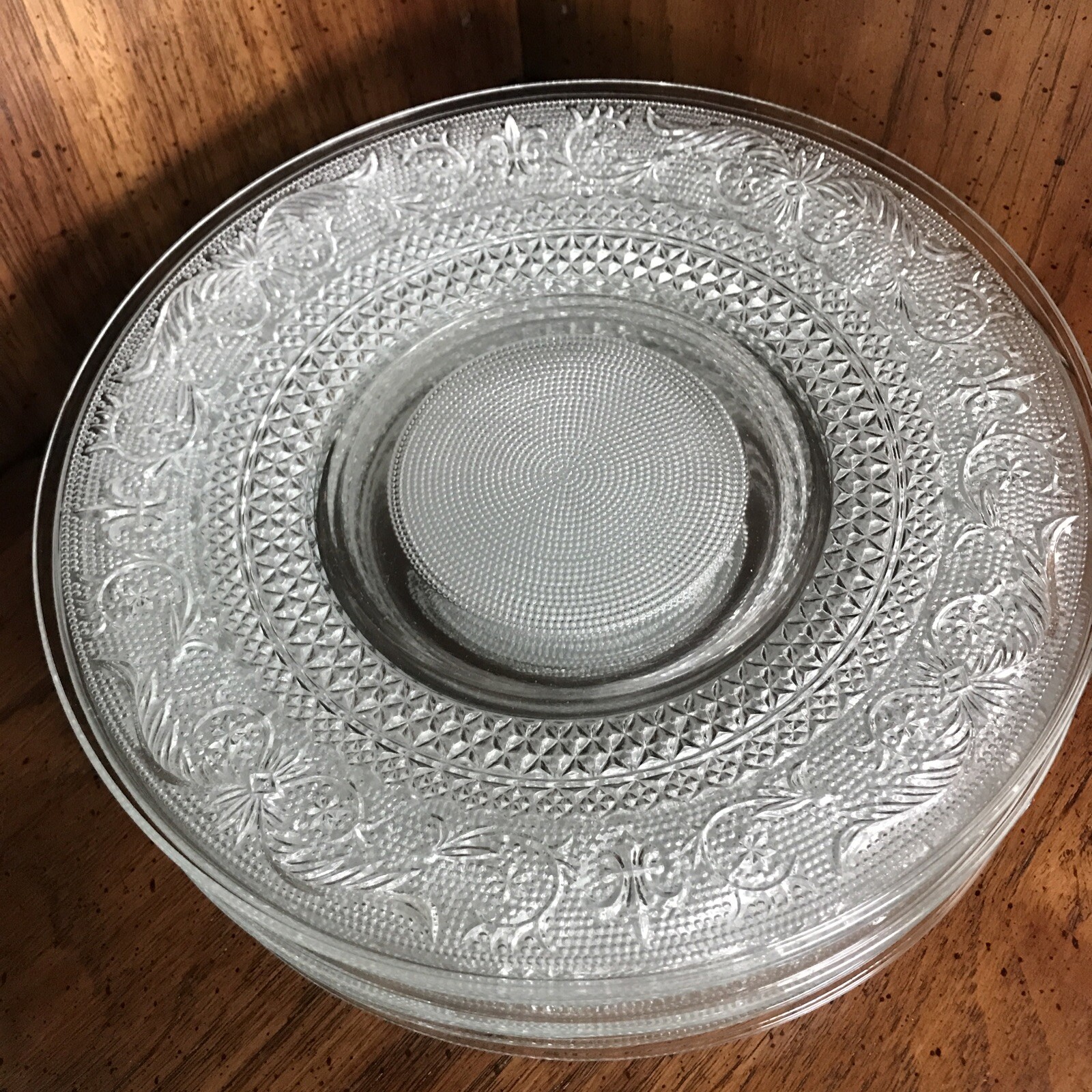 8 Kig Malaysia Trellis White Clear Glass 10″ Dinner Plates Lot Set Set of 8