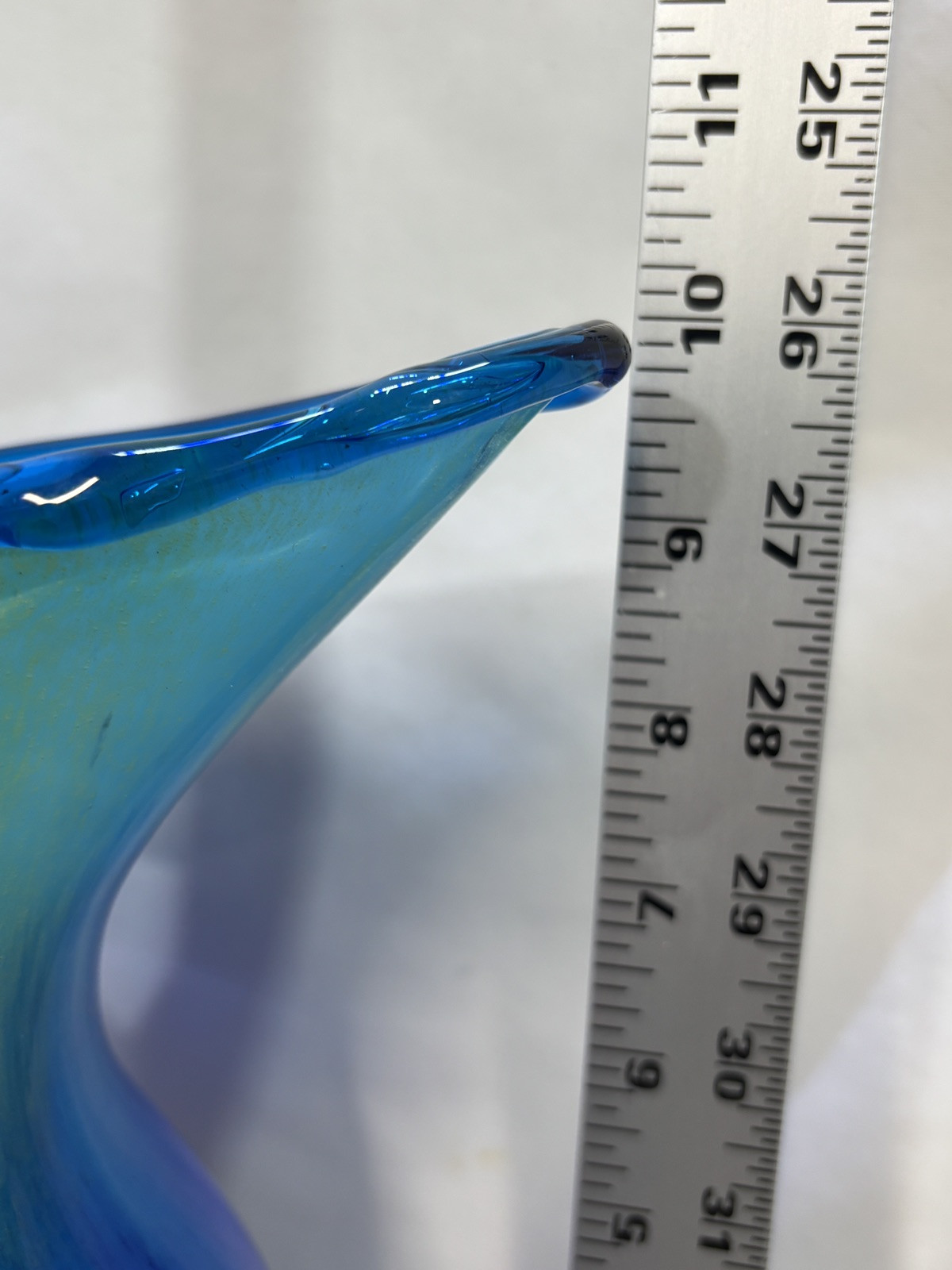 Hand Blown Murano 3 Sided Cased Cobalt Blue to Yellow Glass Pitcher