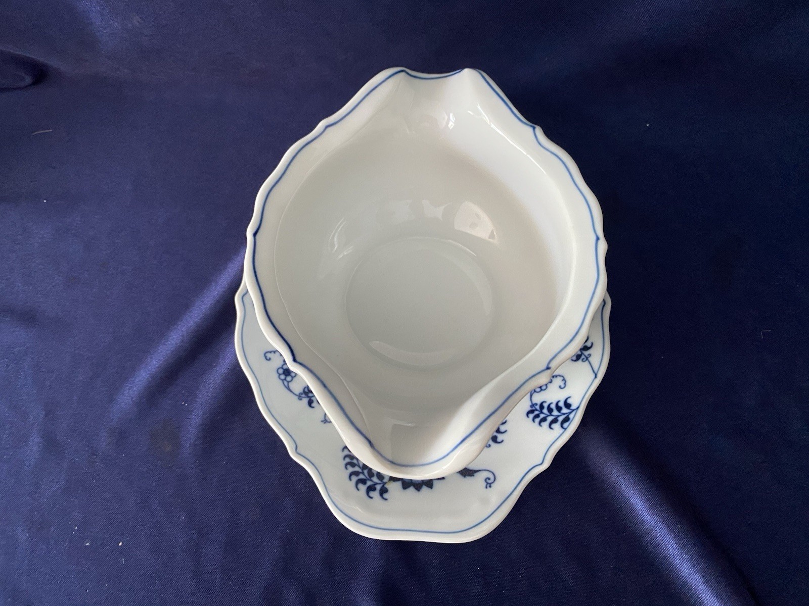 BLUE DANUBE Two Spout Gravy/Sauce Boat Attached Underplate Banner Stamp EUC