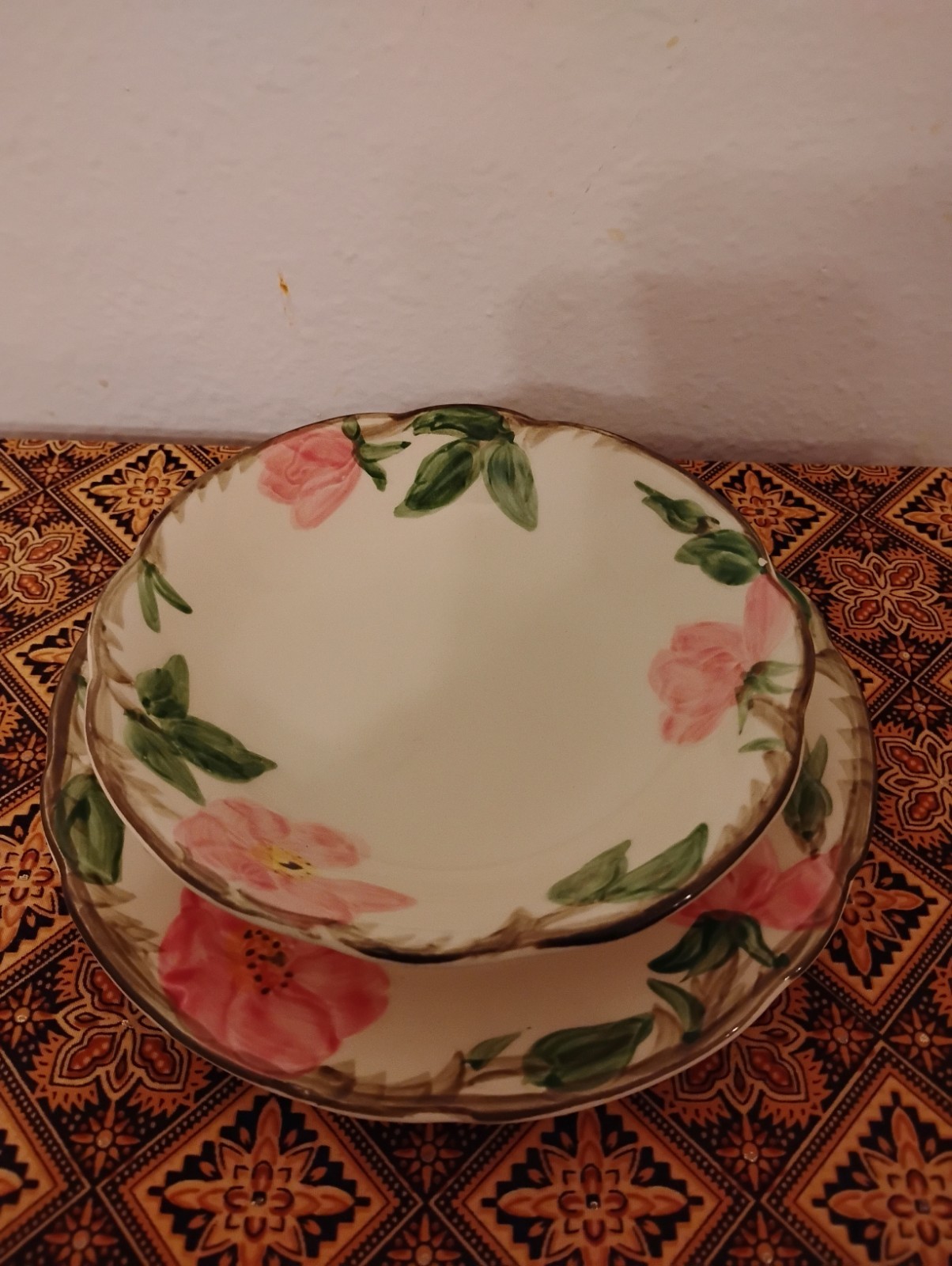 Franciscan Earthenware Floral Rose Round Bowl Set of 2, White Pink Green