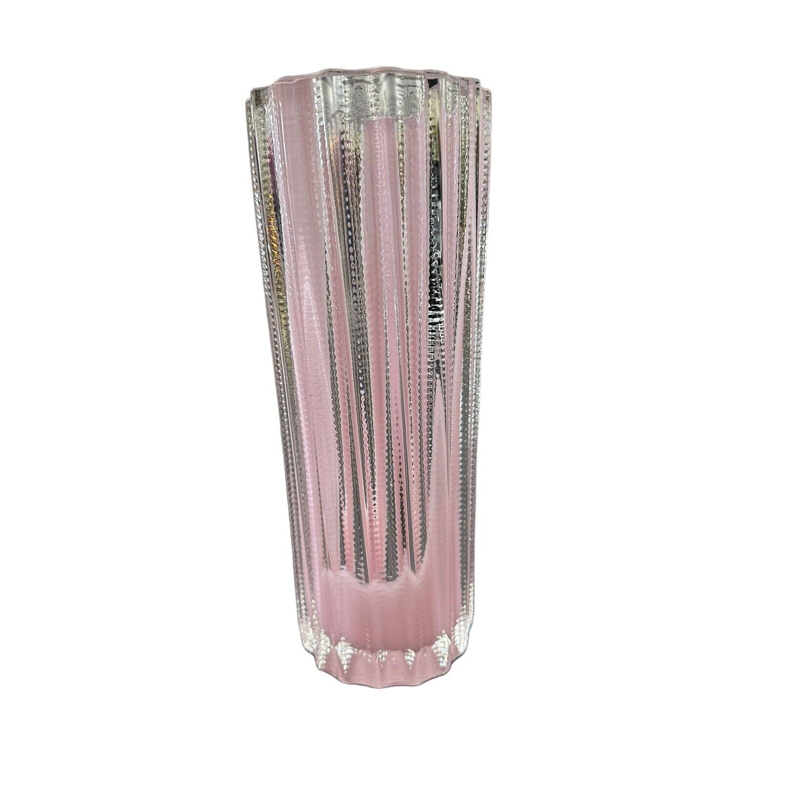 Matt Kolbrener – New Hand Blown Pink Splash Threaded Vase OOAK Signed Dated 10”