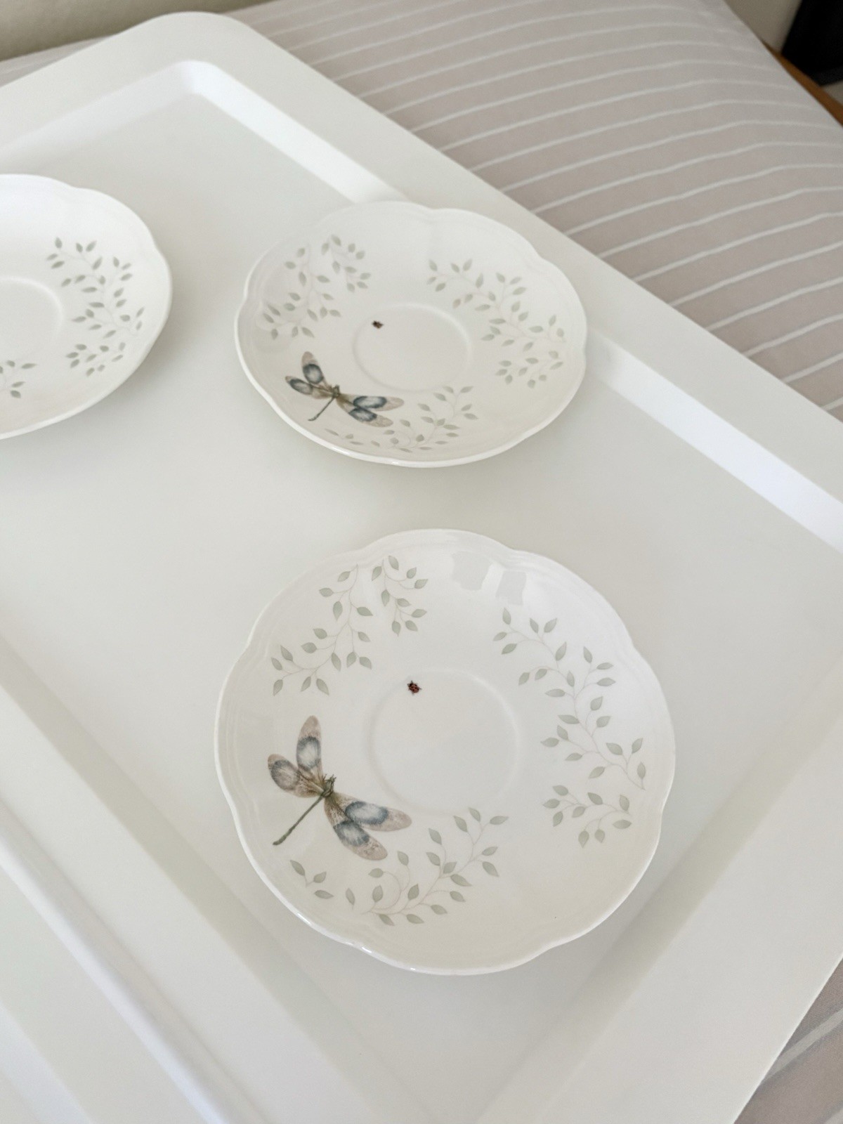 Lenox Floral Butterfly Bee Cups and Saucers Teacups Set of 3