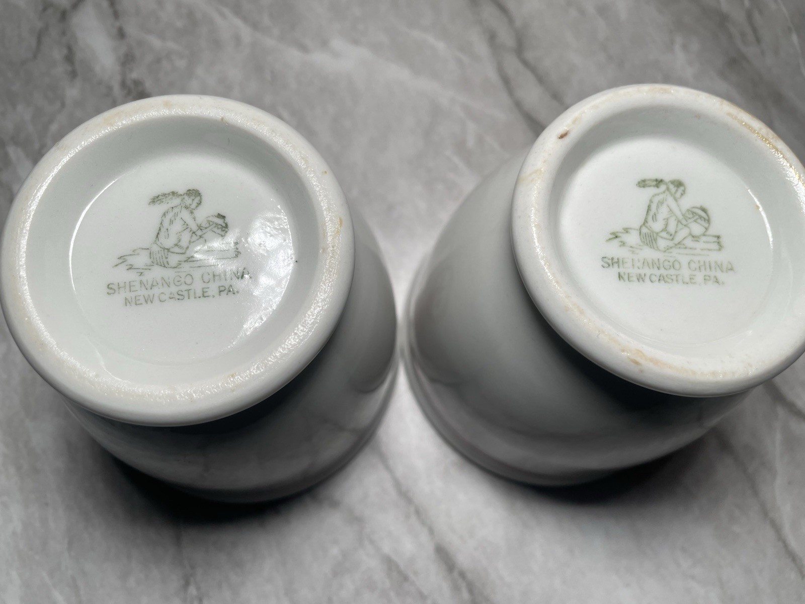 2 Vintage Shenango China medical Hospital Cups US Logo Red Stripe 3.25 X 3.25