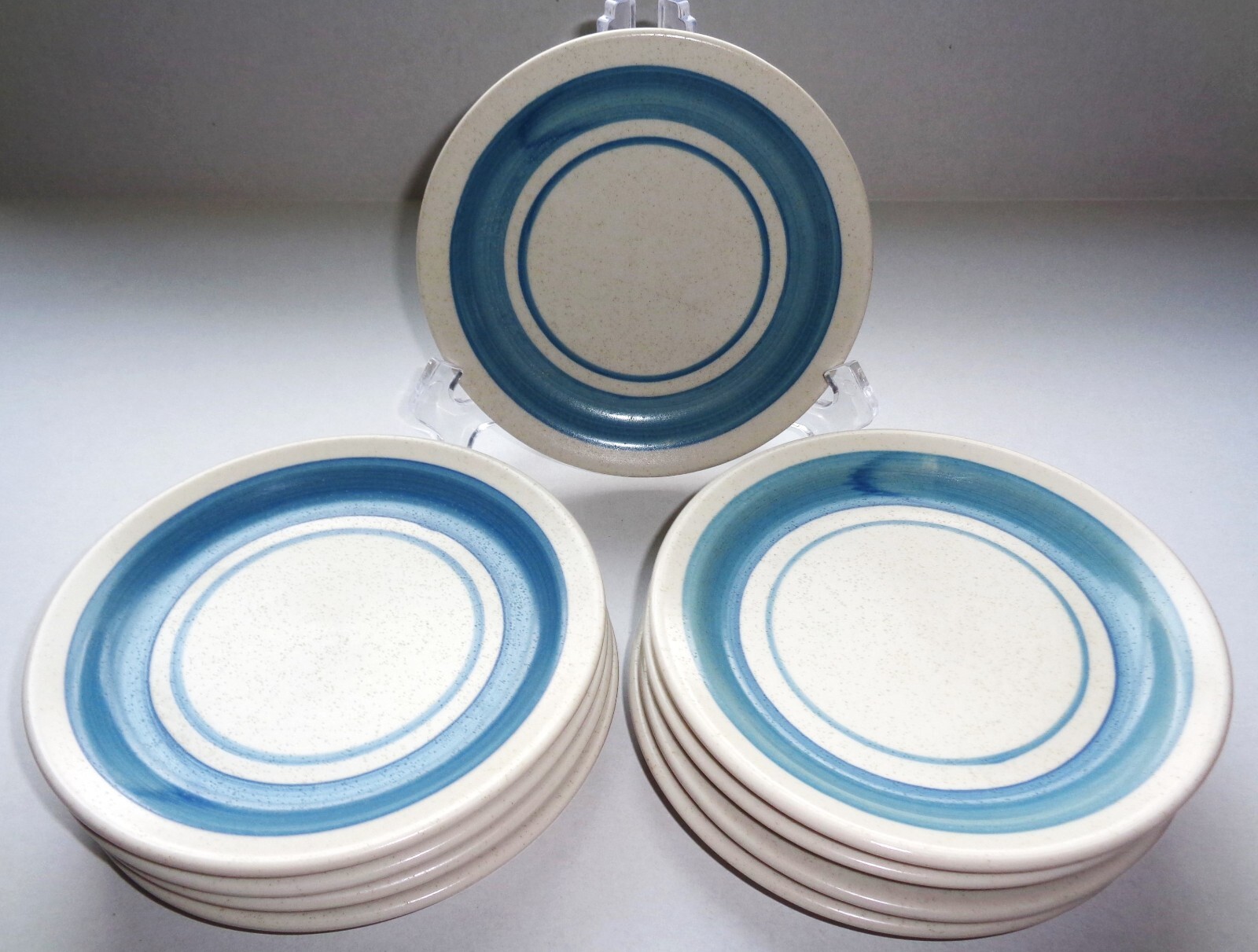 Shenango China Restaurant Ware Plates, Teal Blue Stripe Speckled 6.25” Set 9