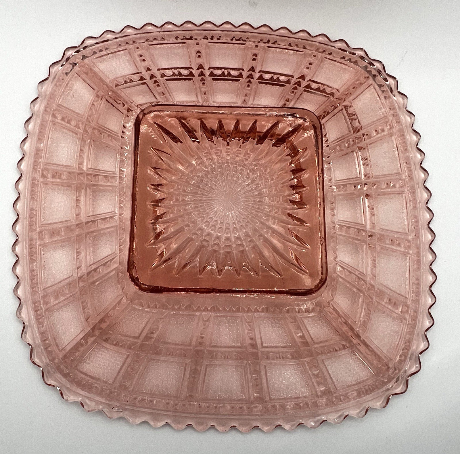1 Imperial Glass Pink Depression Glass Beaded Block 7.75 in Plate Vintage 1930s