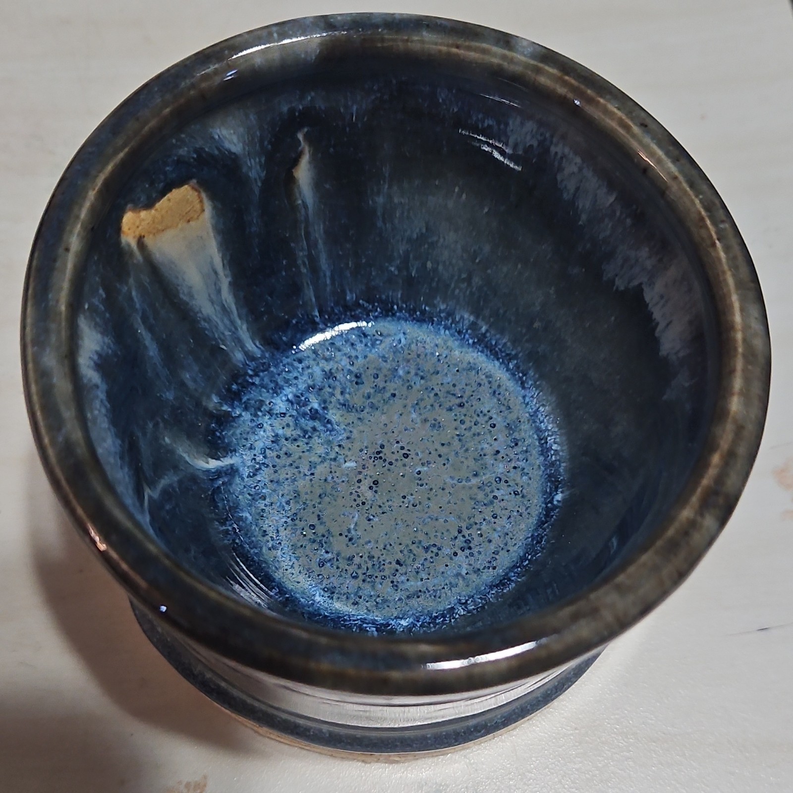 Ivy Handmade Ceramic Blue Drip Glaze Art Pottery Bowl Round Glossy Hand Painted