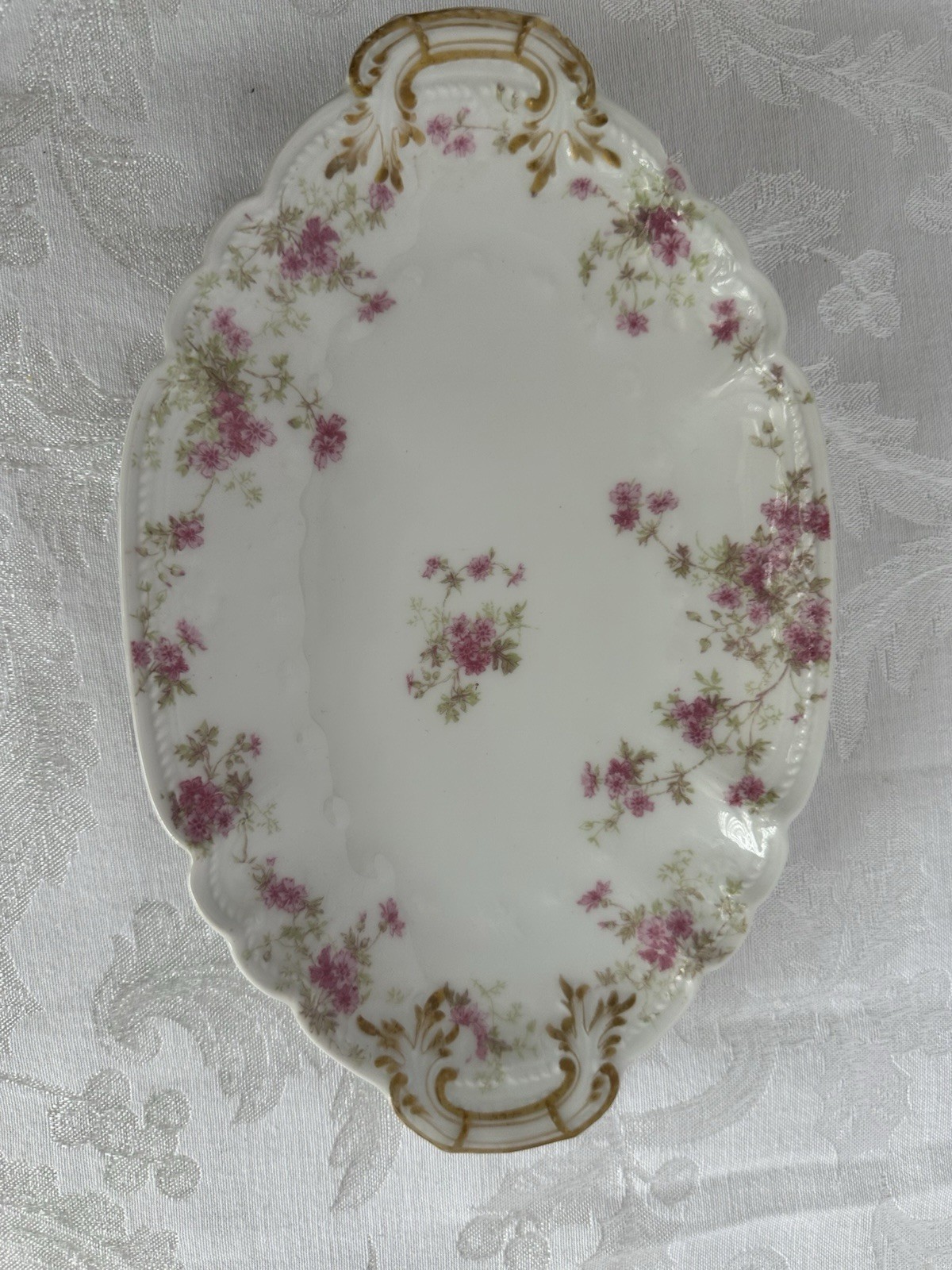 4 Charles Field Haviland Limoges Embossed Serving Platters W/Pink Floral Sprays