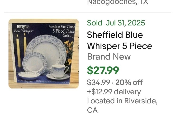 Vtg Sheffield BLUE WHISPER Porcelain Dinnerware Service for 4 Plates, Bowls NEW