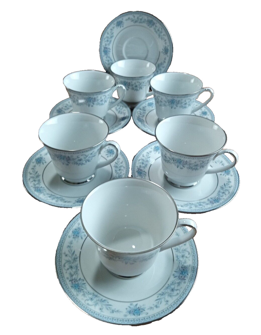 Noritake Blue Hill Cups & Saucers Fine China Made In Sri Lanka Set Of 6