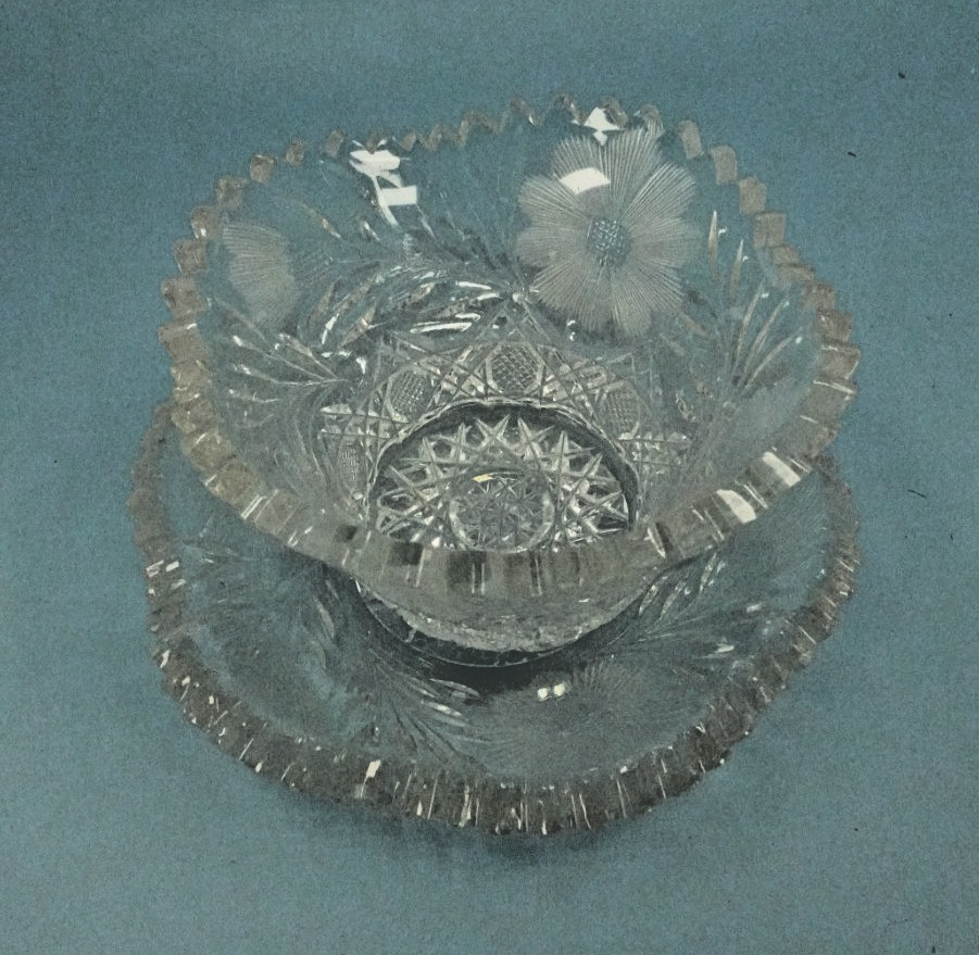 Antique American brilliant Period Cut Glass Mayonnaise Bowl w/ Under Plate